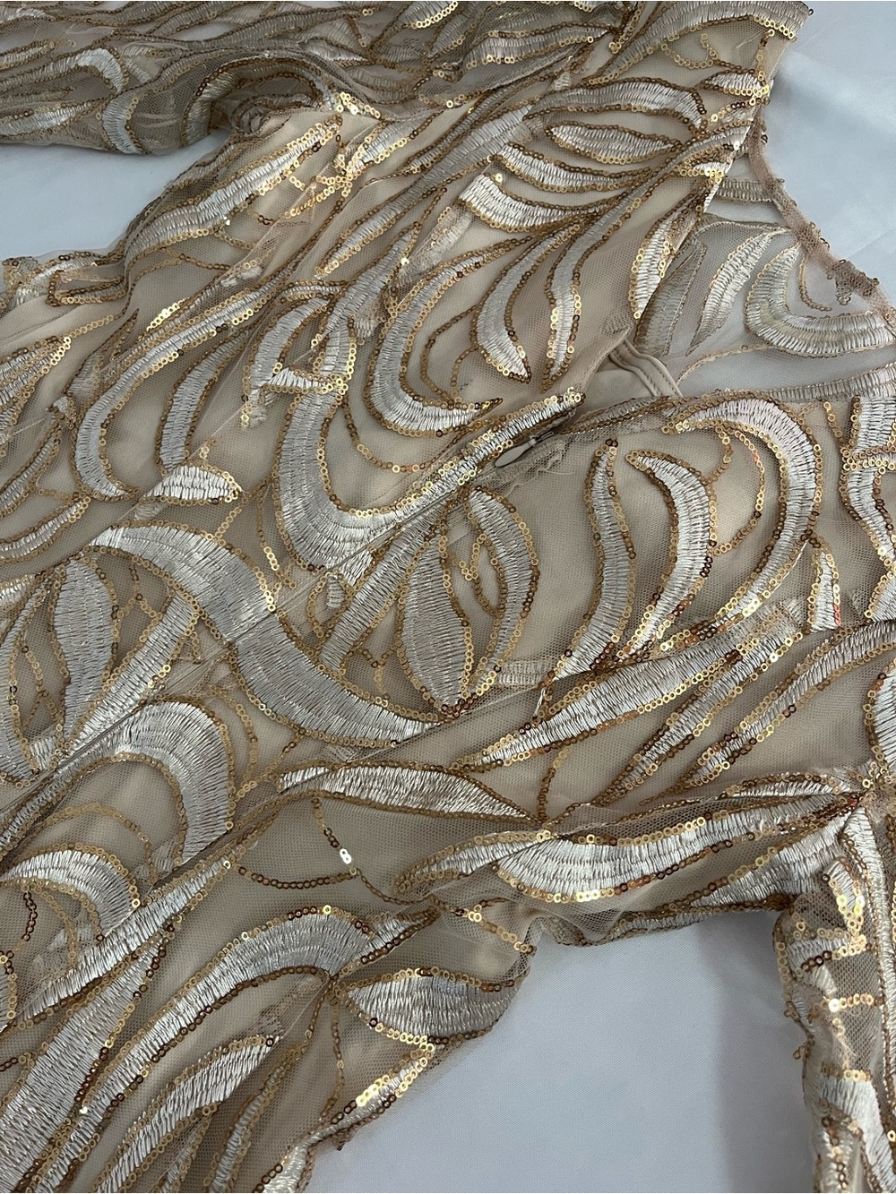NWT Adrianna Papell Champagne Gold Embroidered A-Line Gown Size 6 - Picture 6 of 7